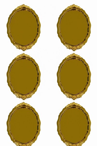 Genel Markalar 6'Lı Gold Oval Gül Çiçek Aksesuarlı Lüx Modern Sunum ve Kahve Tepsisi