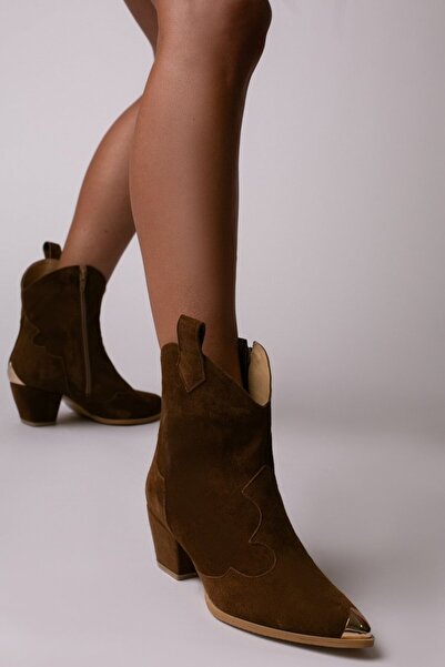 Vanilla Days Ghete din piele întoarsă chihlimbar cu fermoar lateral - Maro Pr...