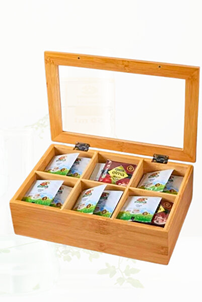 Penthouse Bamboo 6 Compartment Tea Box I Tea Coffee Herbal Tea Storage Box 24X16X7Cm
