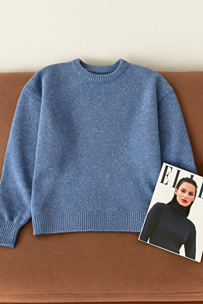 FEMELLE Women's Blue Standard Size Melange Knitwear Sweater