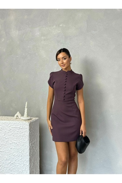 Nesil Belden Button Detailed Puff Shoulder Mini Special Occasion Casual Women's Amelia Dress