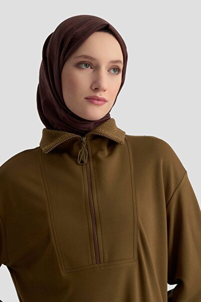 Armine Trend Yakası Taş Detaylı Yarım Fermuarlı Mevsimlik Tunik Modaayka 25AYC406