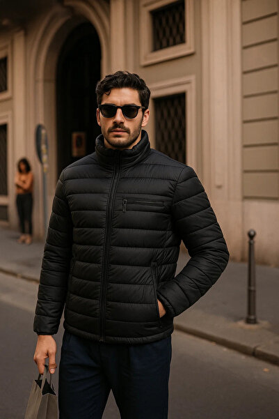 comstar Men's Comfort Zippered Casual Winter Black Puffer Jacket