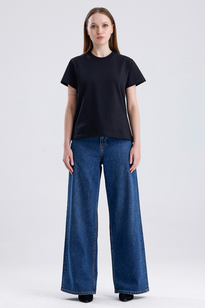 JUD Paris 249 Normal Waist Dark Blue croi larg pe picior Jeans pentru femei