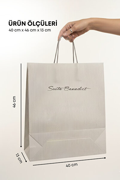 grimorlife 10 Adet Çizgi Desenli Karton Çanta - Hediye Paketi Çanta Poşet 40 cm x 46 cm x 13 cm