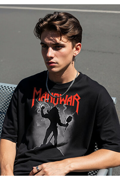 Freak Tshirt Black Color Manowar Printed Unisex Oversized Cut T-Shirt