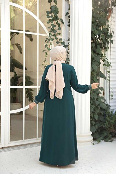 N.S NEVA STYLE Pile Detailed Emerald Green Hijab Ferace 45271Zy