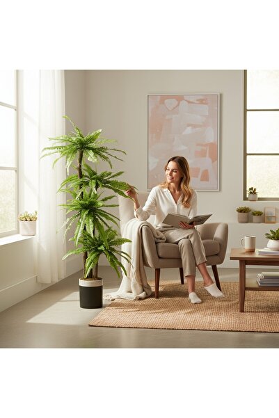 ERHAN FLOWERS Metal Siyah Gümüş Saksıda 170 Cm Yoğun Yapraklı Fujer Aşk Merdi...