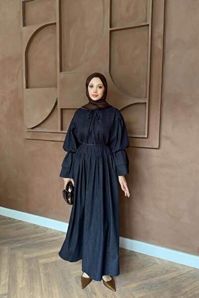 QUQA Fırfırlı Volan Kol Elbise - Mavi