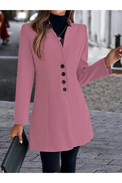 JANES Women's long sleeve swallow neck front button short stamp coat