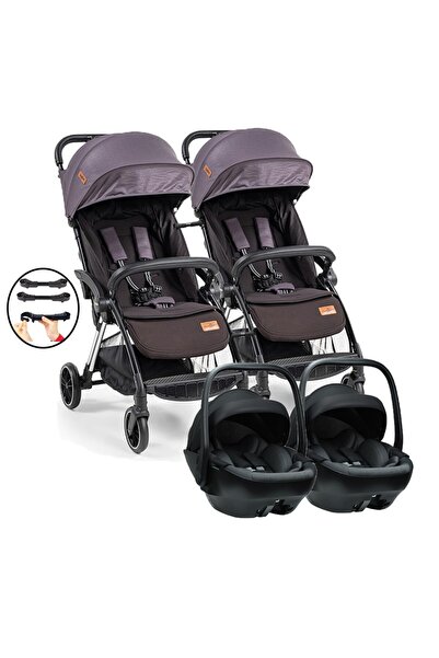 Baby2Go Tulipa Cabin Otomatik Katlanan İkiz Travel Bebek Arabası / Siyah Gri