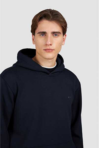 PAUL&SHARK Men's Regular Fit Hooded Collar Shark Logo Detailed Long Sleeve Navy Blue-Gold Sweatshirt 15311851-50E