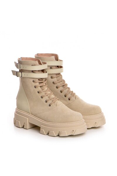 Vanilla Days Beige Honey Love Suede & Smooth Leather Ankle Boots