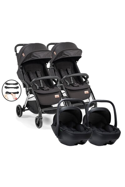 Baby2Go Tulipa Cabin Otomatik Katlanan İkiz Travel Bebek Arabası / Siyah