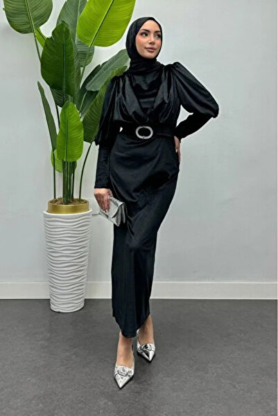 Tesettür Diyarı Βελούδινο Βραδινό Φόρεμα Τεσεττούρ με Ζώνη Σταυρωτής Κοπής - ...