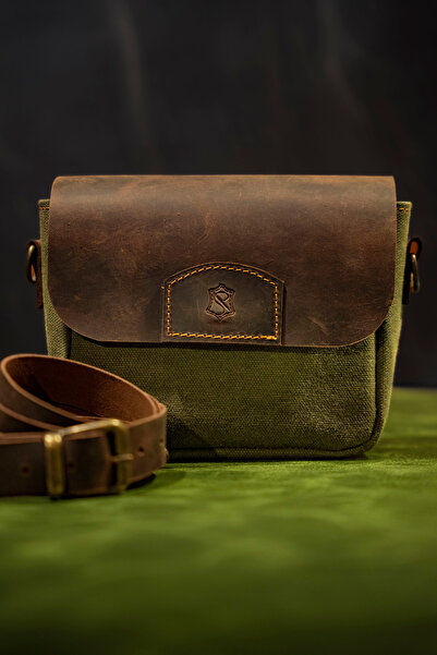 H&B Leather Craft Minimal Hakiki Deri & Mumlu Kanvas Çanta