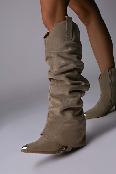 Vanilla Days Μποτίνια από σουέτ σε χρώμα κεχριμπαρένιο nude με αποσπώμενη μαν...