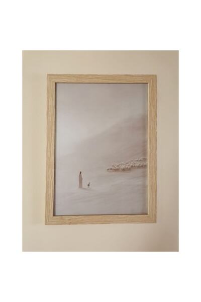 OEM Pictură creștină „Isus și oaia rătăcită” 45 x 35 cm - Ramă de stejar