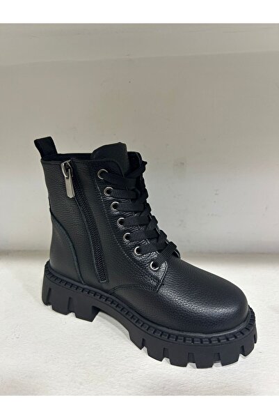 Bağcı Children's Genuine Leather Boots Black