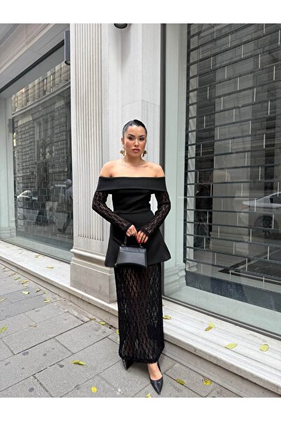 ROUPAS COLLECTİON Kayık Yaka Omuz Detaylı Elbise