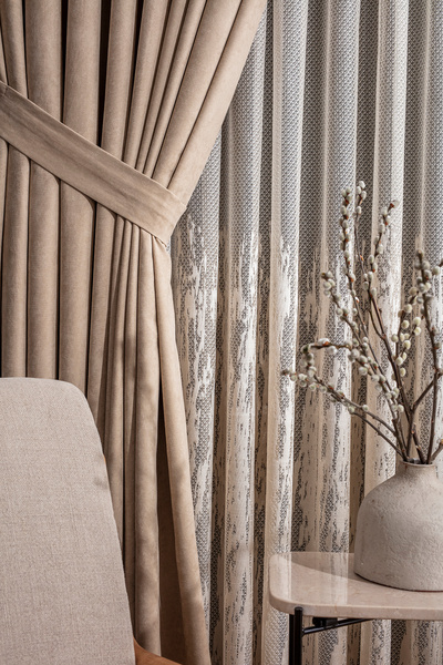 LUNETT HOME Beige Color Is Rare in Velvet (1X2) Pleated Background Curtain Single Wing V12490