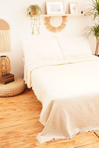 DNRYSL Cream Natural Bohemian 4 Layer Muslin 100% Cotton Double Bedspread, Pike 240X260 Cm.