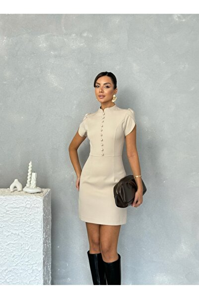 Nesil Γυναικείο φόρεμα Amelia με λεπτομέρεια με κουμπιά στη μέση και με ώμους με φουσκωτό στυλ, ειδική περίσταση, καθημερινό