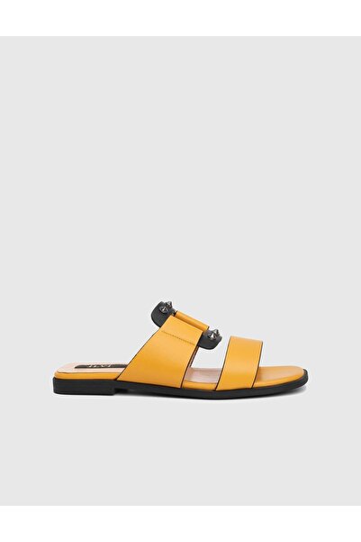 İLVİ Kaldo Genuine Leather Dark Yellow Women's Slippers