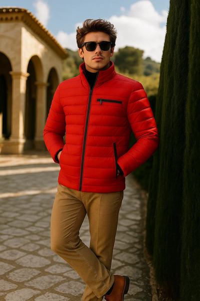 comstar Men's Comfort Mock Neck Casual Winter Red Puffer Jacket