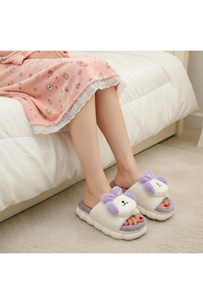 OEM Women's open-toe slippers, fluffy and warm, cheerful Bunny pattern, P2079