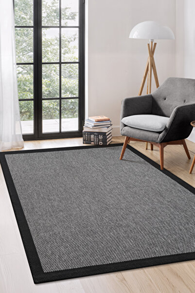 Colore Home Sisal Jute Gray Carpet with Black Border Carpet Runner with Border