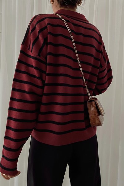 My love butik Polo Neck Striped Knitwear Sweater Cream