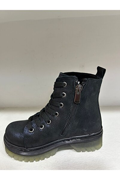Bağcı Children's Genuine Leather Boots Silvery Navy Blue