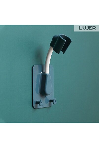 LUXER Self-Adhesive Shower Head Holder with 2 Hooks, 360 Degree Adjustable, Dark Green