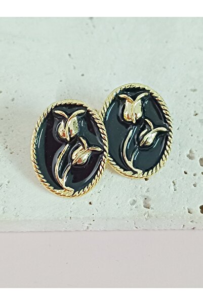 mos&more Black Enamel Flower Pattern Women's Earrings