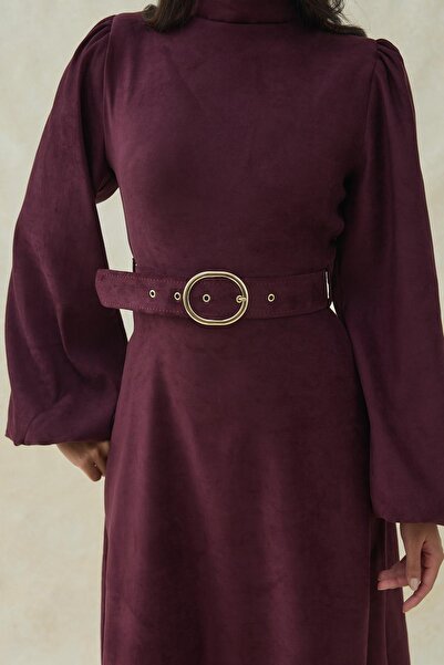 Elbee Fashion Woman Hakim Collar Detailed Belted Balloon Sleeve Dress