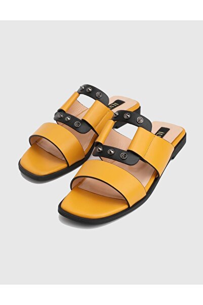 İLVİ Kaldo Genuine Leather Dark Yellow Women's Slippers