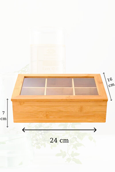 Penthouse Bamboo 6 Compartment Tea Box I Tea Coffee Herbal Tea Storage Box 24X16X7Cm