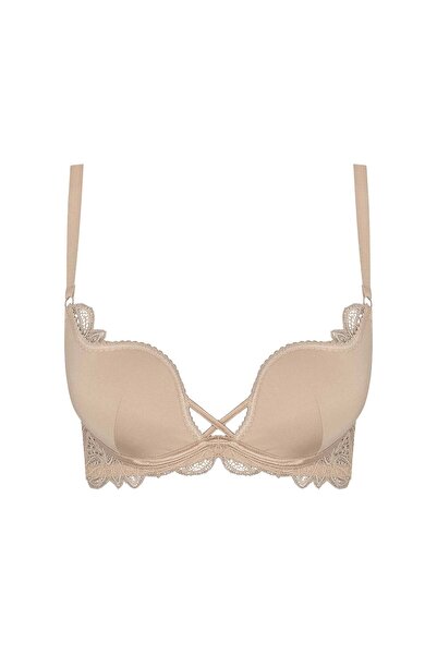 ESOTIQ Push-Up Plunge Bra Deep V-Neck Cleavage Plunging with Lace Details Removable Padding | Claudia