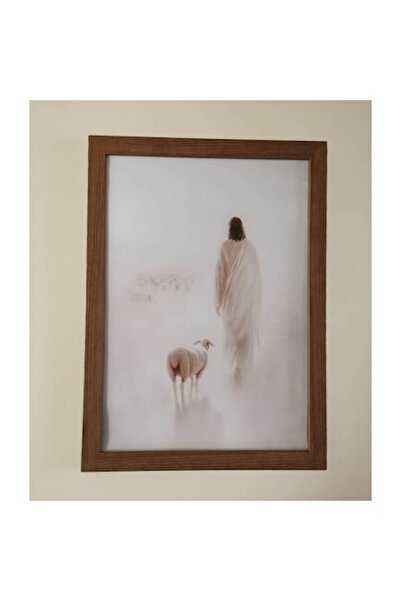 OEM Pictură ilustrată creștină „Isus și oaia pierdută” 45 x 35 cm (Stejar înc...