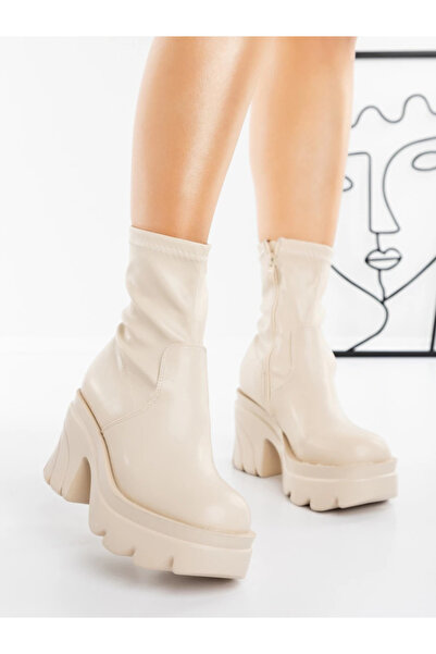 MİASHOES Ghete Dama cu Platforma Y2017 Bej