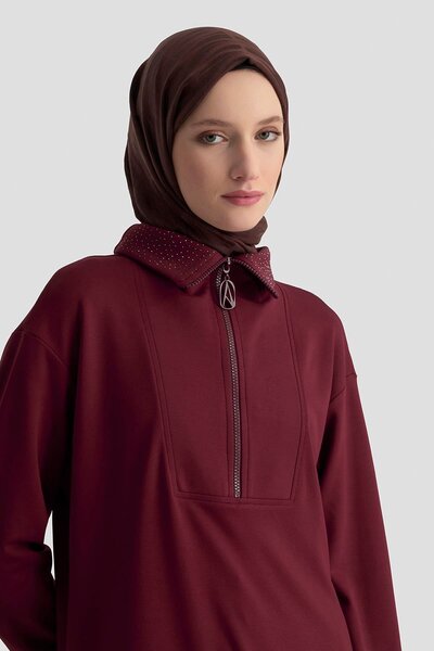Armine Trend Yakası Taş Detaylı Yarım Fermuarlı Mevsimlik Tunik Modaayka 25AYC406