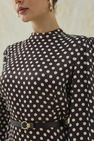 Elbee Fashion Woman Polka Dot Detailed Belted Dress