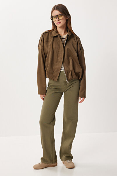 Lovelyİstanbul Suede Look Bomber Jacket Loh0014 Olive Green