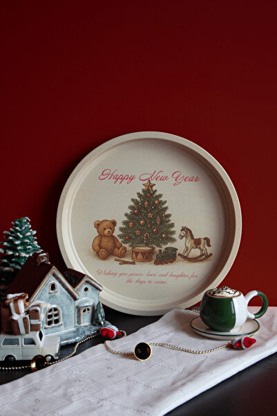 Sarkap Home Yılbaşı Desenli Dekoratif Metal Tepsi - Happy New Year