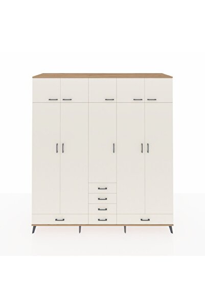 Dienni Kronos Dolap 6 Raflı 6 Çekmeceli 4 Askılı 220x59x243 Çam-Aytaşı/Aytaşı