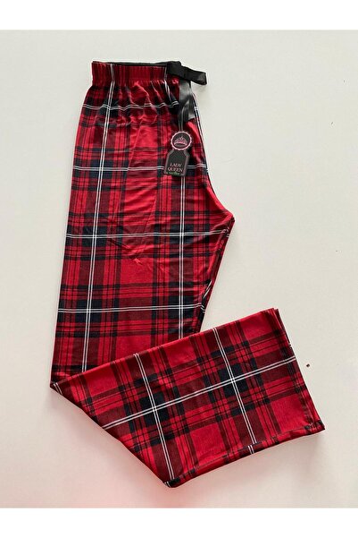 Lady Queen Women's High Quality Ring Viscose Red Plaid Patterned Elastic Waist Comfortable Soft Pajama Set