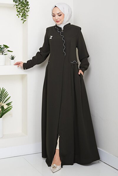 hafsamina Μεγάλο μέγεθος φεράζ με καρφίτσα χακί HM2843