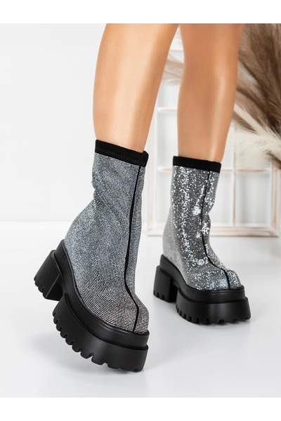 mei Women's Platform Boots 5SJN23 Black-White