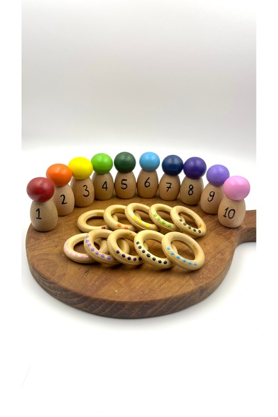 Alf Wood لعبة مونتيسوري الخشبية لتعلم العد والمطابقة باستخدام الحلقات والمسام...